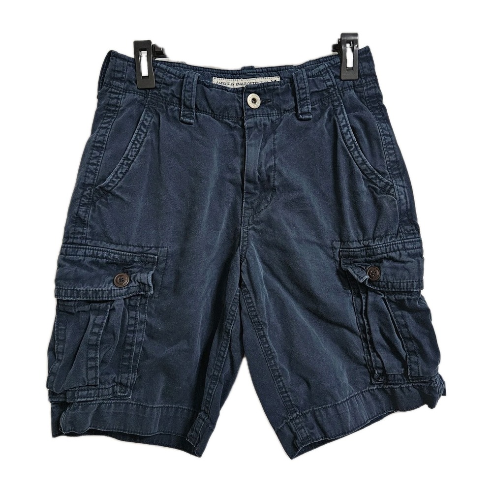 American Eagle Cargo Shorts Men 28 Navy Blue Classic Cotton Multi Pocket Utility